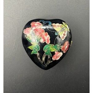 Heart Trinket Box Cloisonne‎ Enamel Floral Butterfly Hinged Jewelry Keepsake